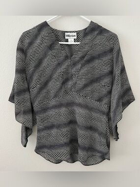 Vintage Millennium Flowy Babydoll Top Size M Y2K Black White Polka Dot Illusion